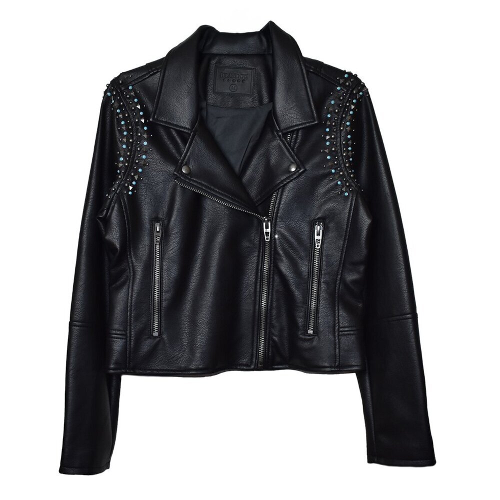 BLANK NYC Women’s Moto Jacket Vegan Leather Heavy Metal Cropped Top Size M - Picture 5 of 8